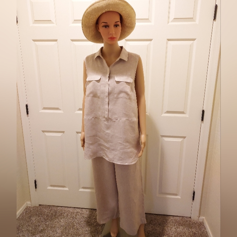 Jones New York 100% linen, coordinating set. Sz L, NWOT pants and sleeveless top